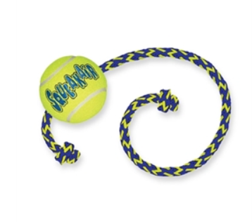 Kong Air Squeaker bal+touw geel/blauw