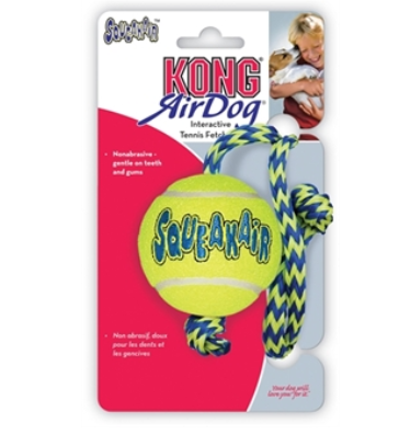 Kong Air Squeaker bal+touw geel/blauw